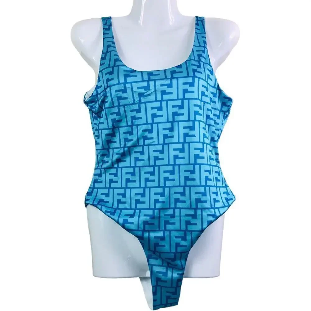 Blue FF Logo Jacquard Scoop Bodysuit / Swimsuit